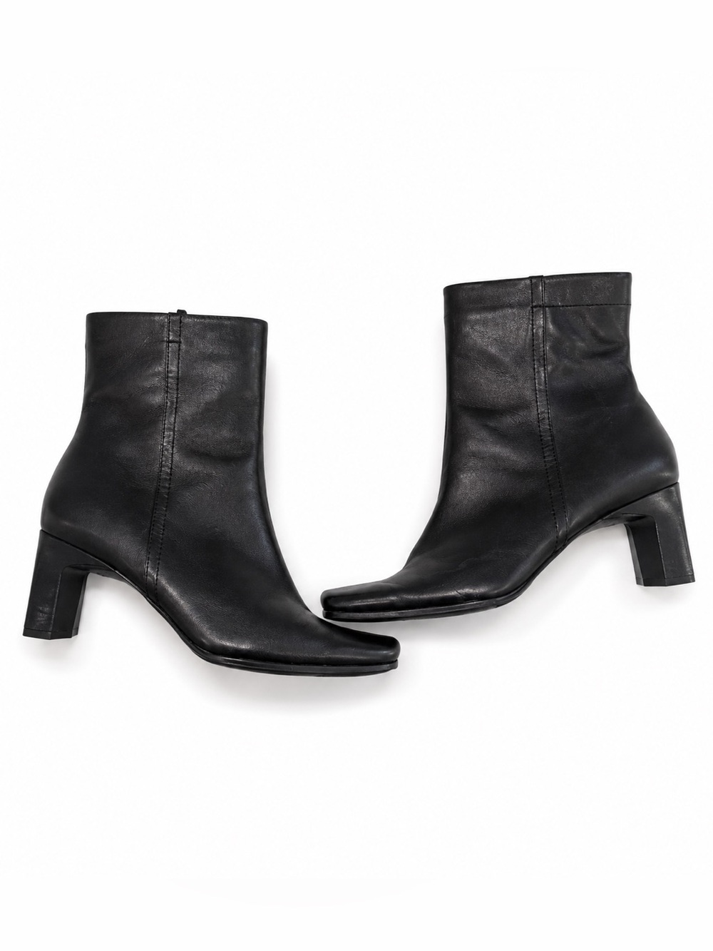 Laura Scott Classic Black Leather Ankle Boots - Women's Square Toe 7.5